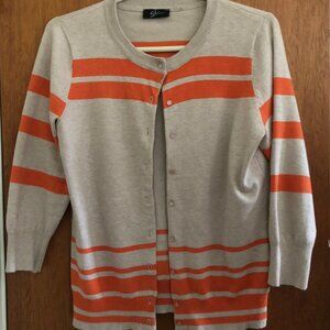 Eyn, Beige/Tan and Orange, Striped, Button Down, Women's Cardigan, Size: Medium